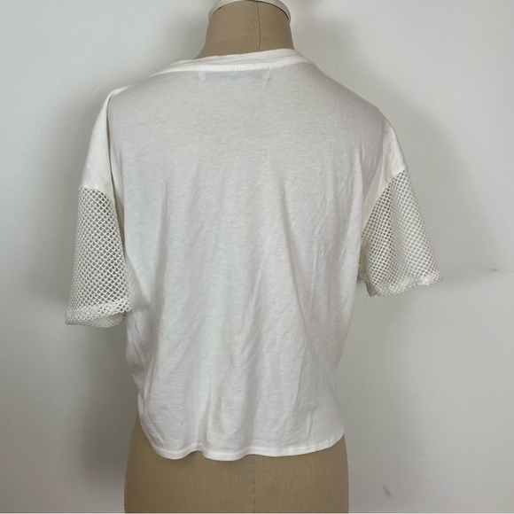 Green Eyed Girl Womens T-Shirt White Mesh Front Knot M - Picture 3 of 6